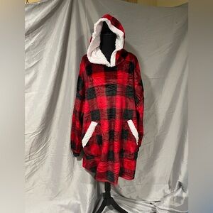 NWT Blanket Hoodie- Oversized Warm Red and Black Plaid